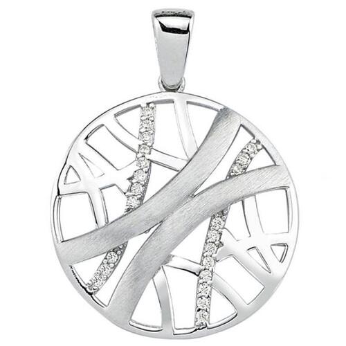 Anh�nger rund 925 Sterling Silber teil matt 22 Zirkonia