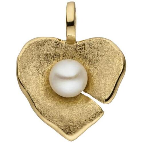 Anh�nger Herz 585 Gold Gelbgold eismatt 1 S��wasser Perle Herzanh�nger