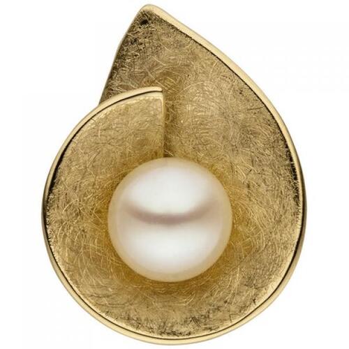 Anh�nger 585 Gold Gelbgold eismatt 1 S��wasser Perle Perlenanh�nger