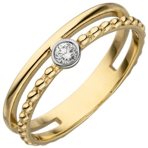 Damen Ring 2-reihig 585 Gelbgold 1 Diamant Brillant 0,07ct. (Gr��e: 60)