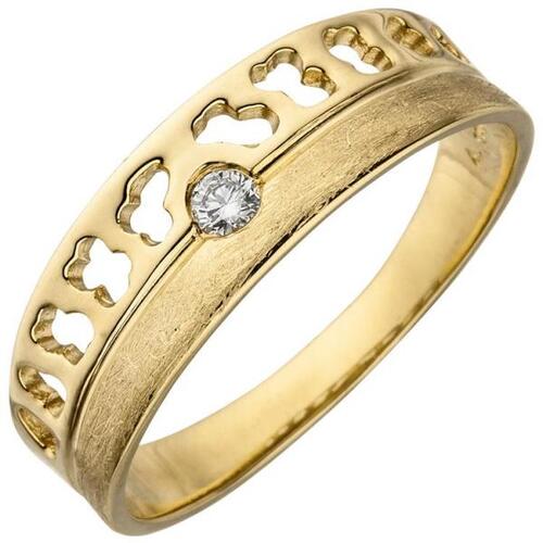 Damen Ring 585 Gold Gelbgold, eismatt 1 Diamant Brillant 0,05ct. (Gr��e: 52)