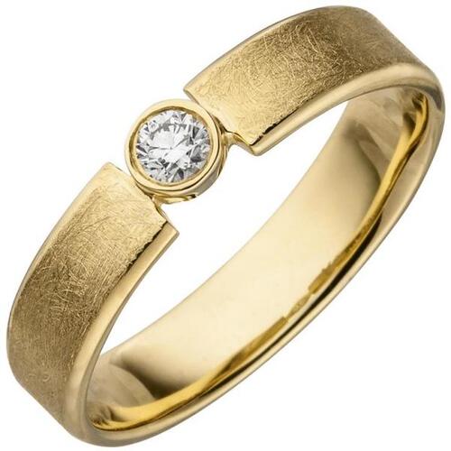 Damen Ring, 585 Gold Gelbgold eismatt 1 Diamant Brillant 0,10ct. (Gr��e: 52)