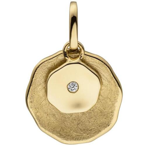 Anh�nger 585 Gelbgold eismatt mit 1 Diamant Brillant