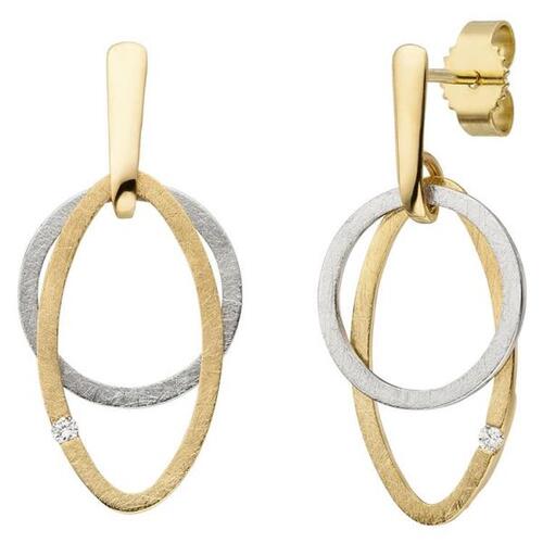 Ohrh�nger 585 Gelbgold Wei�gold bicolor eismatt 2 Diamanten Brillanten