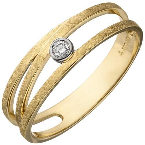 Damen Ring 585 Gold Gelbgold bicolor eismatt 1 Diamant Brillant (Gr��e: 52)