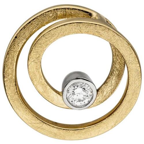Anh�nger rund aus 585 Gelbgold eismatt 1 Diamant Brillant Diamantanh�nger