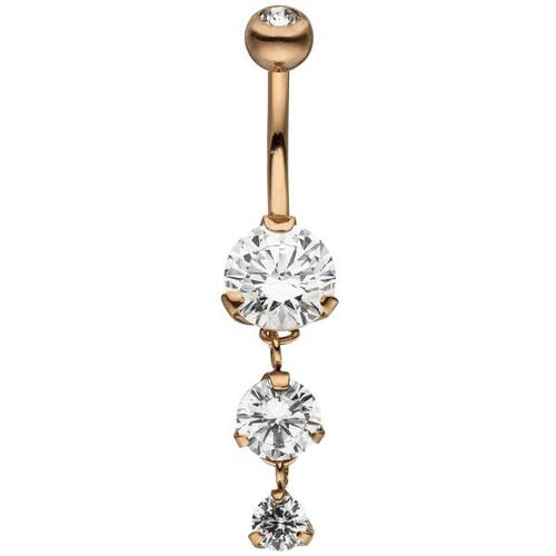 Bauchnabel Piercing Edelstahl ros�gold farben 4 Zirkonia