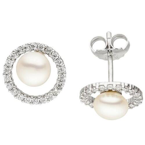 Ohrstecker 925 Sterling Silber 2 S��wasser Perlen 44 Zirkonia Ohrringe