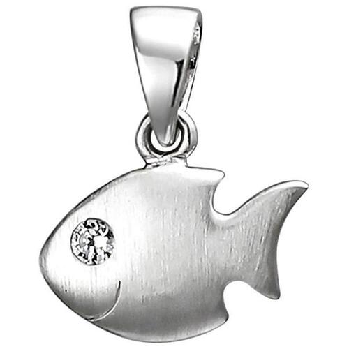 Kinder Anhnger Fisch 925 Sterling Silber matt 1 Zirkonia Silberanhnger
