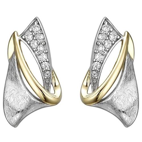 Ohrstecker 925 Sterling Silber bicolor vergoldet eismatt 16 Zirkonia Ohrringe