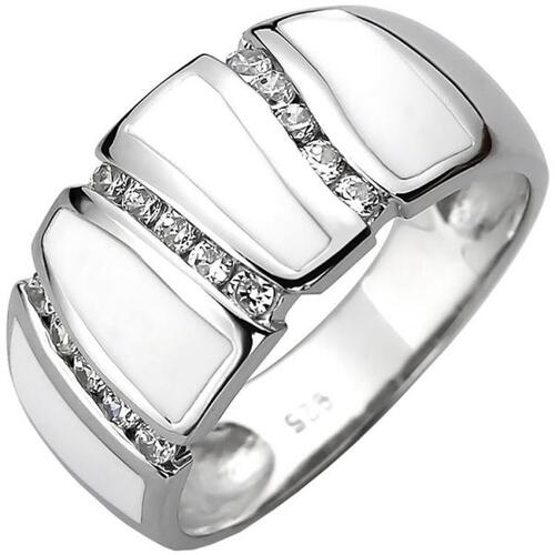 Damen Ring 925 Sterling Silber 15 Zirkonia und wei�e Emaille-Einlage (Gr��e: 54)