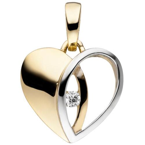 Anh�nger Herz 333 Gold Gelbgold bicolor 1 Zirkonia