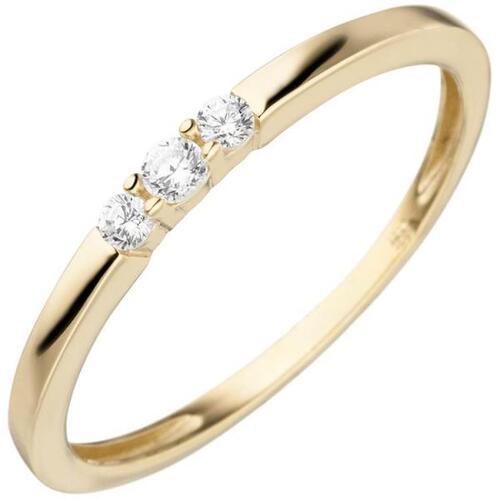 Damen Ring schmal 333 Gelbgold 3 Zirkonia Goldring (Gr��e: 52)