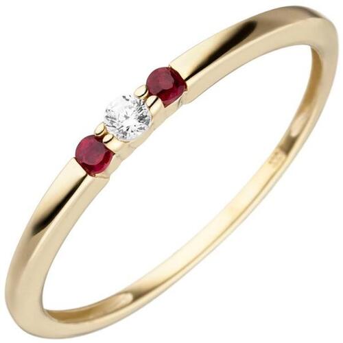 Damen Ring schmal 333 Gelbgold 2 Rubine, 1 Zirkonia (Gr��e: 60)