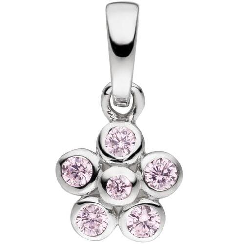 Kinder Anh�nger Blume rosa 925 Sterling Silber 6 Zirkonia