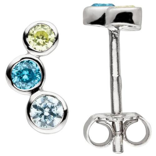 Ohrstecker 925 Sterling Silber 6 Zirkonia blau gr�n Ohrringe