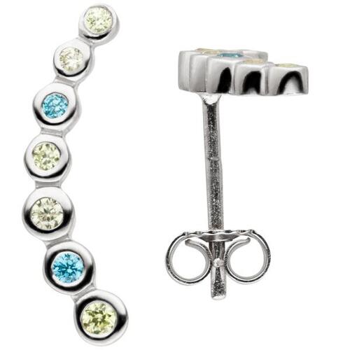 Ohrstecker 925 Sterling Silber 14 Zirkonia blau gr�n Ohrringe