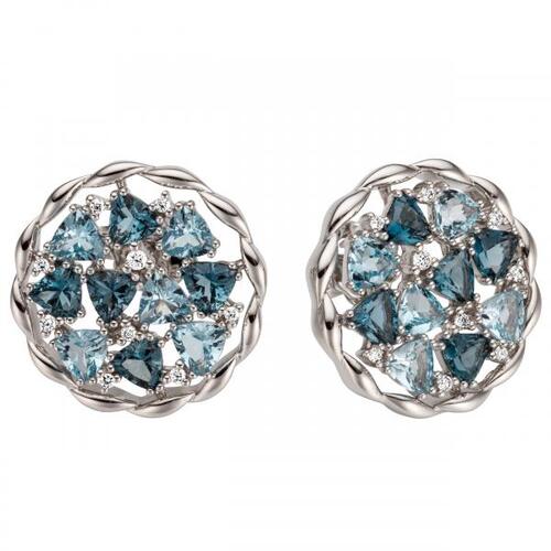 Ohrstecker 585 Wei�gold 20 Blautopase 18 Diamanten Brillanten