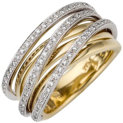 Damen Ring breit 585 Gelbgold Wei�gold bicolor 78 Diamanten (Gr��e: 60)