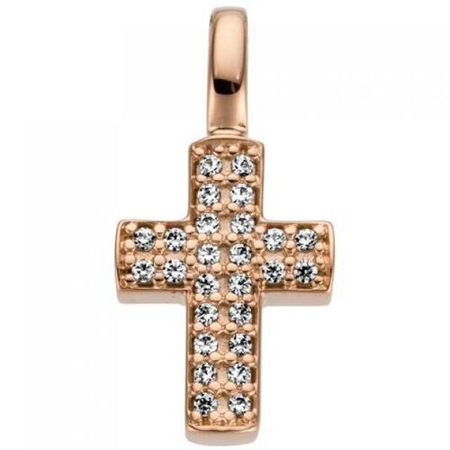 Anh�nger Kreuz 585 Gold Rotgold 26 Diamanten Brillanten 0,08ct.