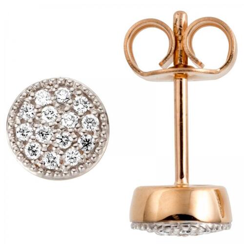 Ohrstecker 585 Gold Rotgold 28 Diamanten Brillanten 0,13ct.