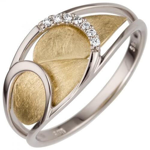 Damen Ring 0,05 ct 585 Wei�gold Gelbgold bicolor 7 Diamanten (Gr��e: 58)