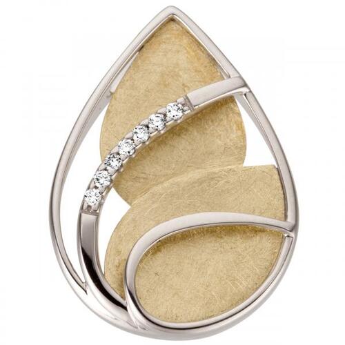 Anh�nger aus 585 Wei�gold Gelbgold bicolor matt 7 Diamanten Brillanten