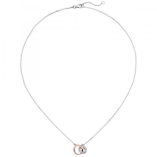 Collier Kette mit Anh�nger 925 Silber bicolor vergoldet 18 Zirkonia 45 cm