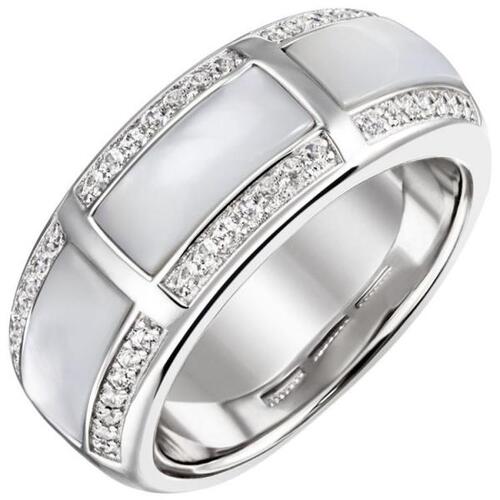 Damen Ring aus 925 Sterling Silber 42 Zirkonia 3 Perlmutt Einlagen (Gr��e: 52)