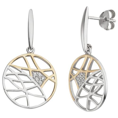 Ohrh�nger 925 Sterling Silber bicolor vergoldet 10 Zirkonia