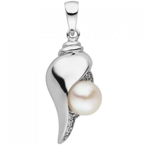 Anh�nger Muschel 925 Sterling Silber 1 S��wasser Perle 6 Zirkonia