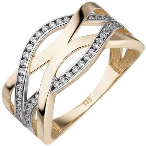 Damen Ring 333 Gelbgold bicolor 46 Zirkonia Goldring (Gr��e: 52)