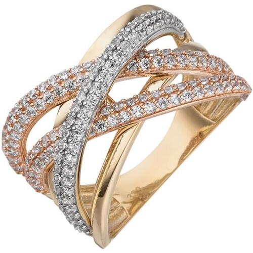 Damen Ring breit 333 Gelbgold Rotgold bicolor mit Zirkonia (Gr��e: 52)