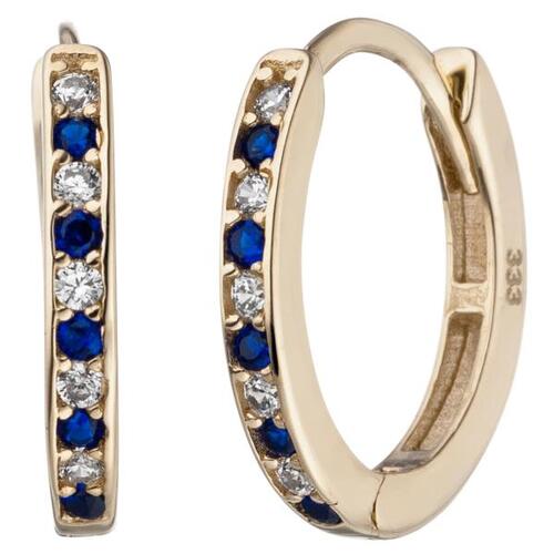Creolen oval 333 Gold Gelbgold 20 Zirkonia blau wei� Ohrringe