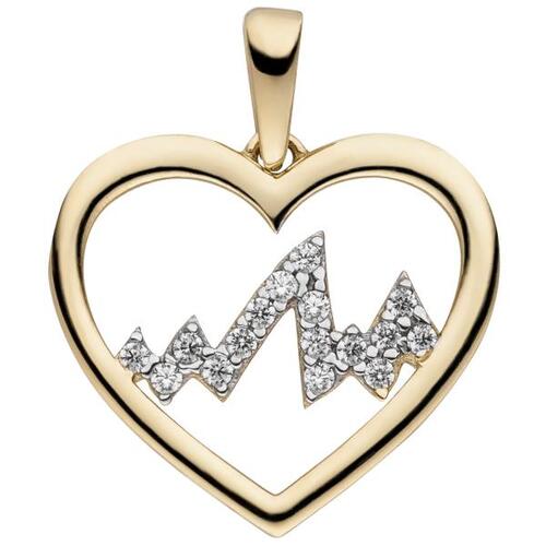 Anh�nger Herz Herzschlag 333 Gold Gelbgold bicolor 16 Zirkonia