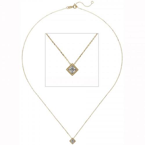Collier Kette mit Anh�nger 333 Gold Gelbgold 1 Zirkonia 45 cm