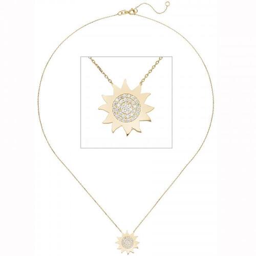 Collier Kette mit Anh�nger Sonne 333 Gold Gelbgold 37 Zirkonia 45 cm