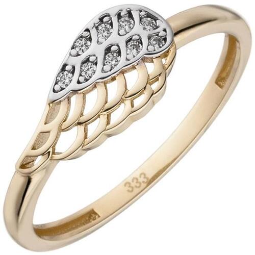 Damen Ring Fl�gel 333 Gelbgold, bicolor 9 Zirkonia Goldring (Gr��e: 52)
