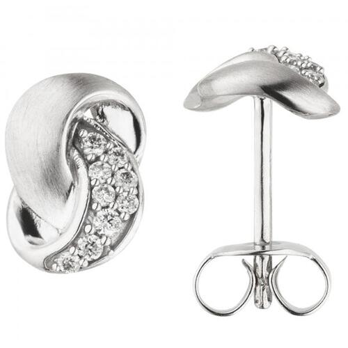 Ohrstecker 585 Gold Wei�gold teil matt 18 Diamanten Brillanten Ohrringe