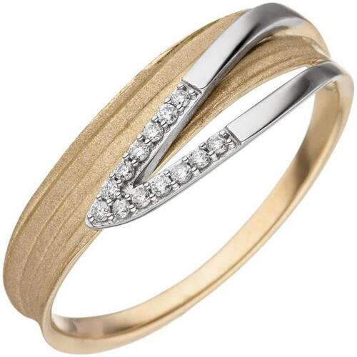 Damen Ring Gelbgold Wei�gold bicolor matt Diamanten (Gr��e: 54)