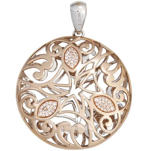 Anh�nger rund 585 Gold Rotgold Wei�gold bicolor 108 Diamanten Brillanten