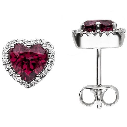Ohrstecker Herzen 585 Gold Wei�gold 2 Rhodolithe 48 Diamanten Brillanten