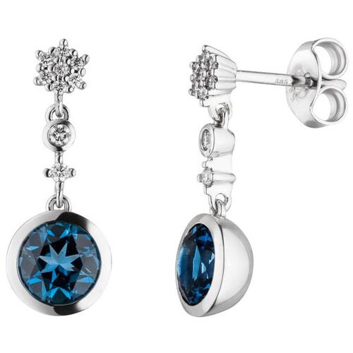 Ohrh�nger 585 Wei�gold 18 Diamanten Brillanten 2 Blautopase blau