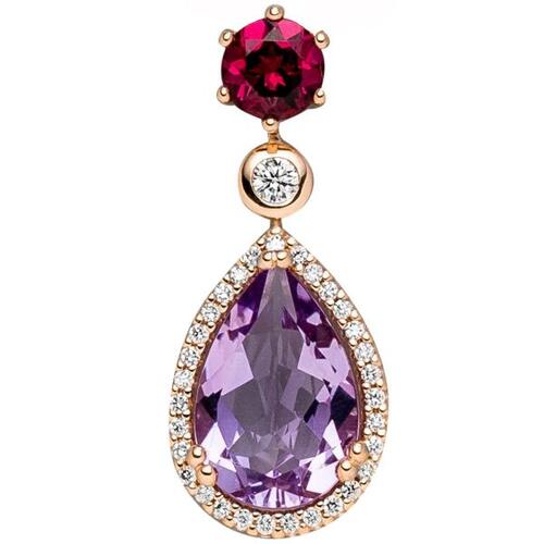 Anh�nger 585 Gold Rotgold Amethyst Rhodolith 32 Diamanten
