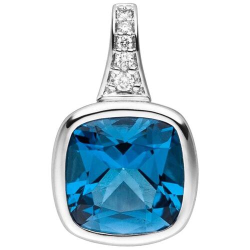 Anh�nger 585 Gold Wei�gold 5 Diamanten Brillanten 1 Blautopas
