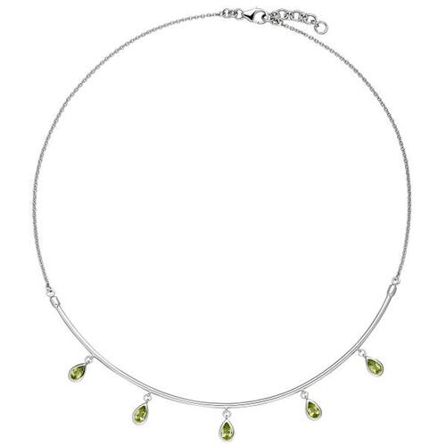 Collier Halskette 585 Gold Wei�gold 5 Peridote gr�n 44 cm Kette