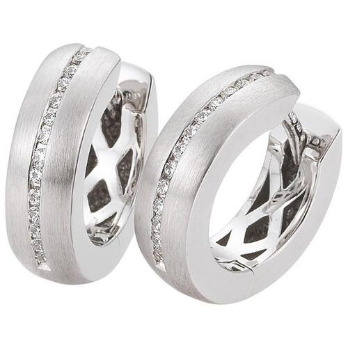 Creolen 585 Gold Wei�gold matt 28 Diamanten Brillanten Ohrringe