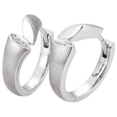 Creolen 585 Gold Wei�gold matt 6 Diamanten Brillanten Ohrringe