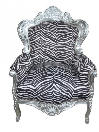 Casa Padrino Barock Sessel King Zebra / Silber - Antik Stil M�bel