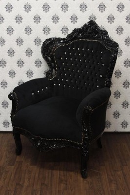 Casa Padrino Barock Sessel King Schwarz / Schwarz Bling Bling 85 x 85 x H. 120 cm - Barock M�bel